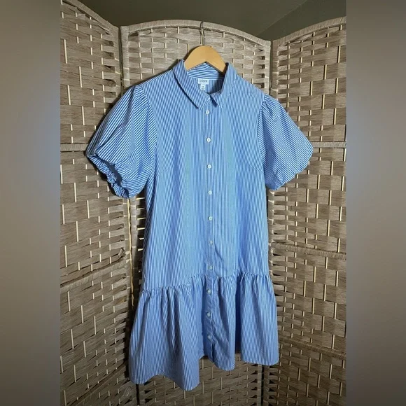 J. Crew Striped Bubble-Sleeve Button-Front Shirt Dress - Size 14 - Picture 5 of 14